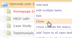 Cloning projects and tasks